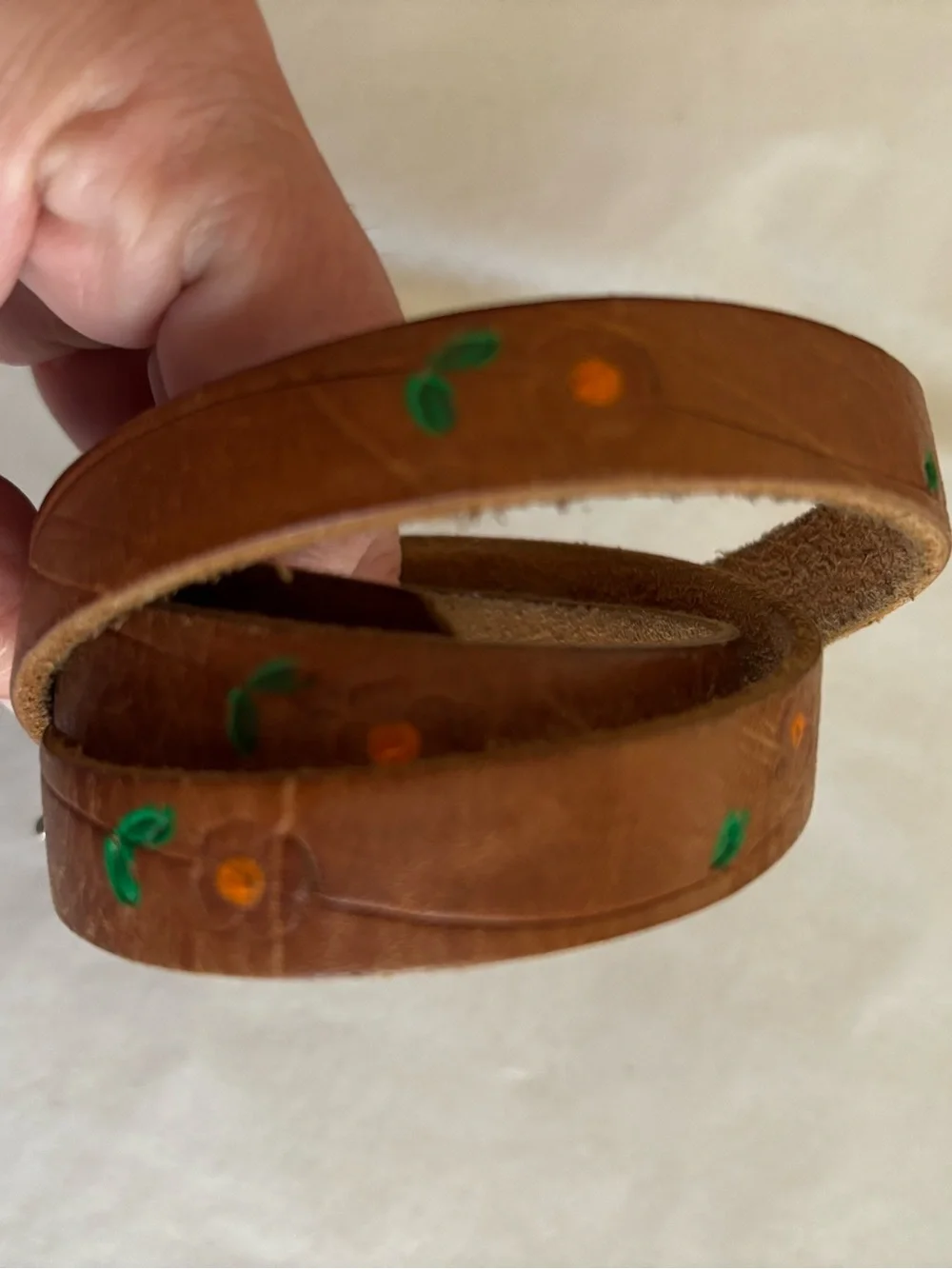 Vintage Tooled Leather Belt Flower Design Deep Brown 31” Long